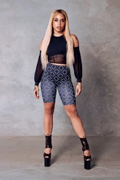 Women CXIX Leggings & Bikers*119 Biker Shorts - Black With Print