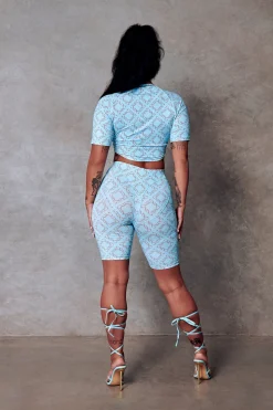 Women CXIX Leggings & Bikers*119 Biker Shorts - Blue With Print