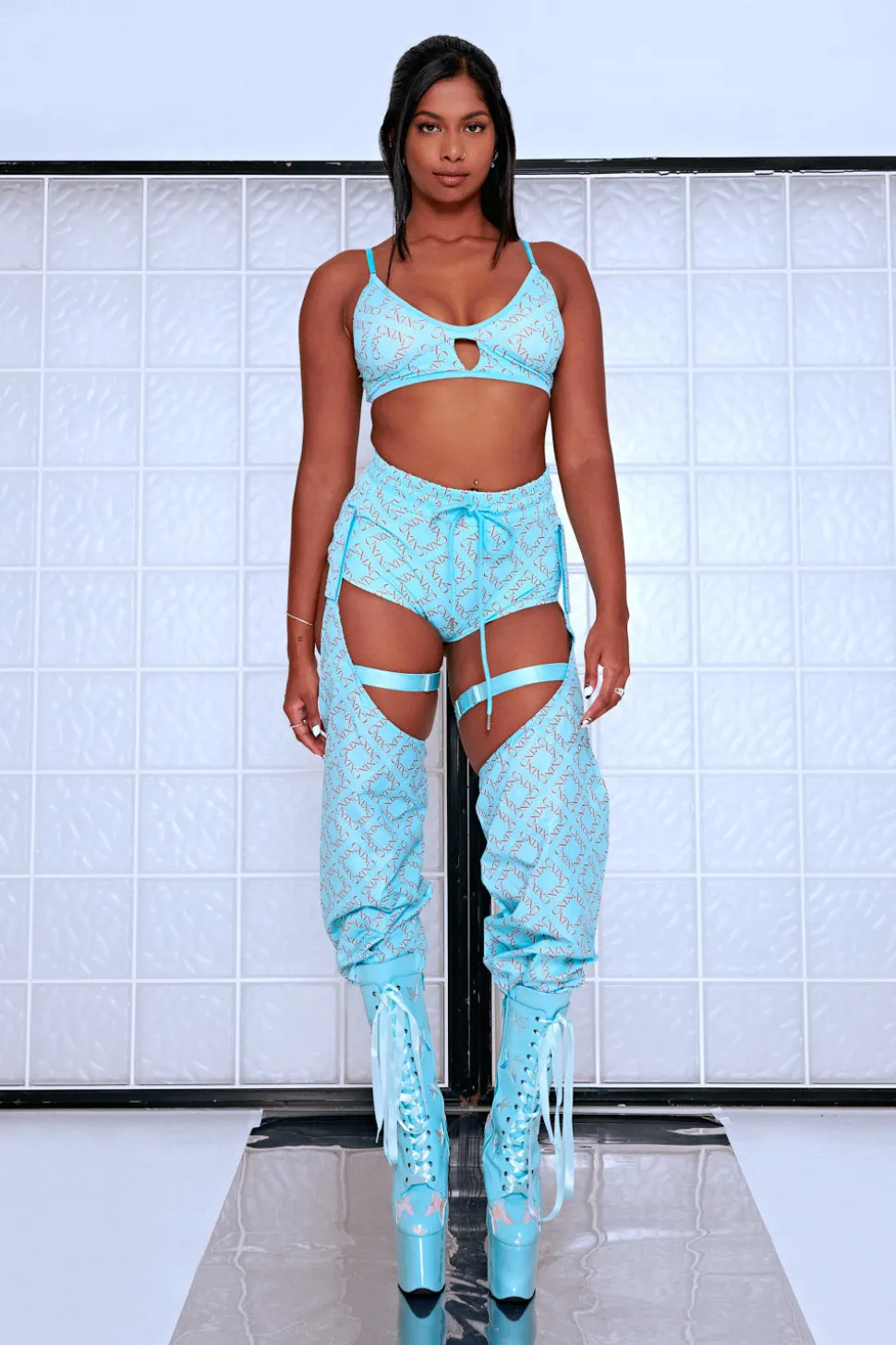 Women CXIX Leggings & Bikers*119 Chaps - Blue With Print