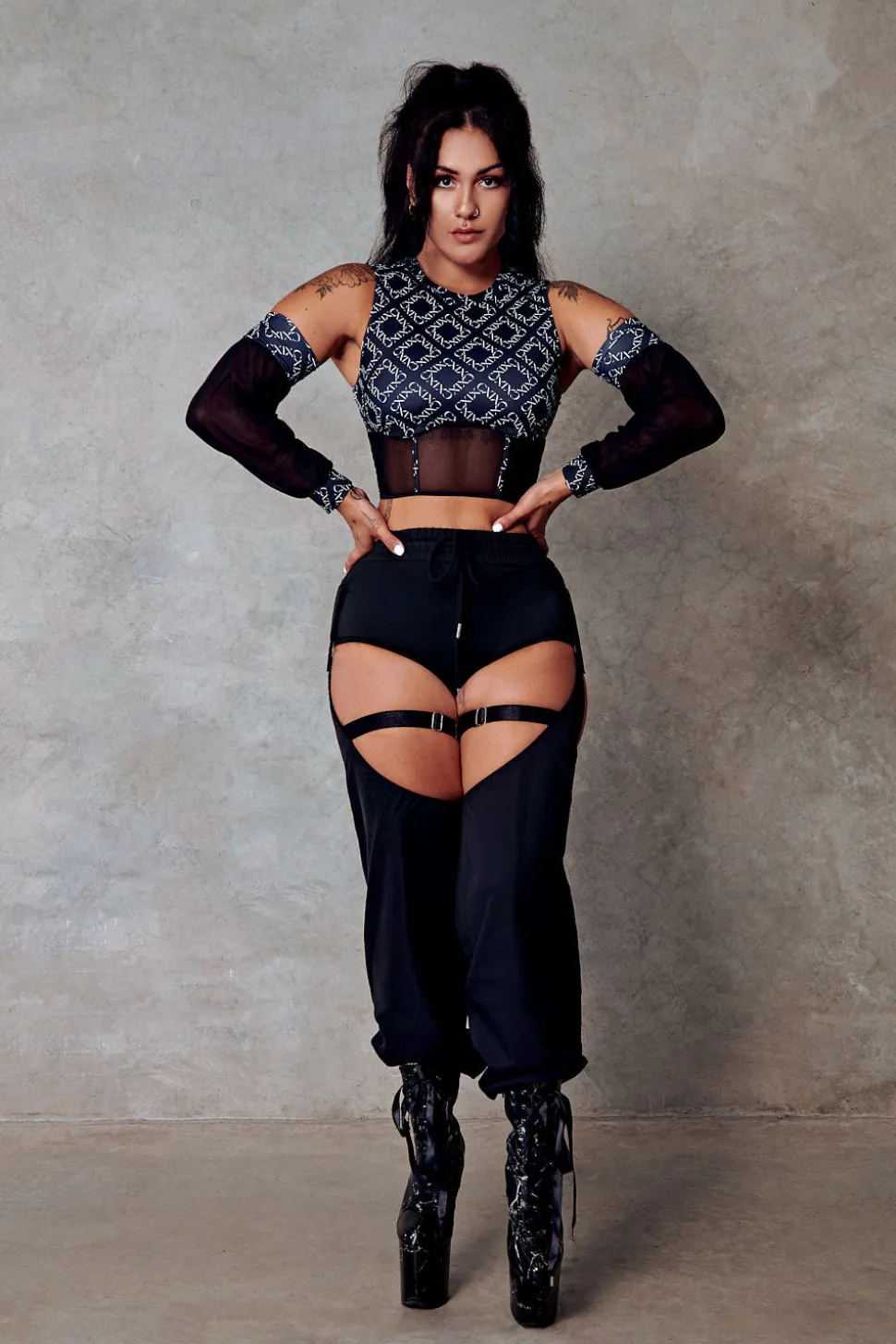 Women CXIX Tees & Tops*119 Corset Top + Removable Sleeves - Black With Print