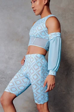 Women CXIX Tees & Tops*119 Corset Top + Removable Sleeves - Blue With Print