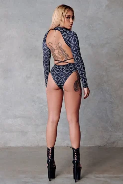 Women CXIX Body & Jumpsuits*119 Plunge Bodysuit - Black With Print