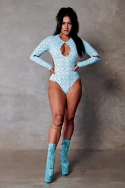 Women CXIX Body & Jumpsuits*119 Plunge Bodysuit - Blue With Print