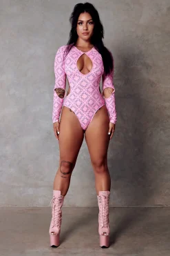 Women CXIX Body & Jumpsuits*119 Plunge Bodysuit - Pink With Print