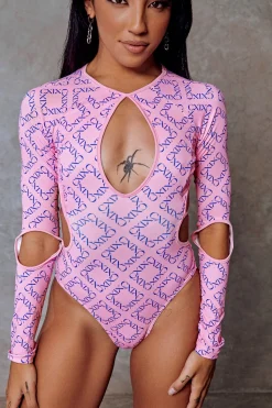 Women CXIX Body & Jumpsuits*119 Plunge Bodysuit - Pink With Print