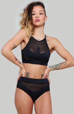 Women CXIX High Waisted Bottoms*Goddess High Waisted Bottoms - Black With Black Mesh