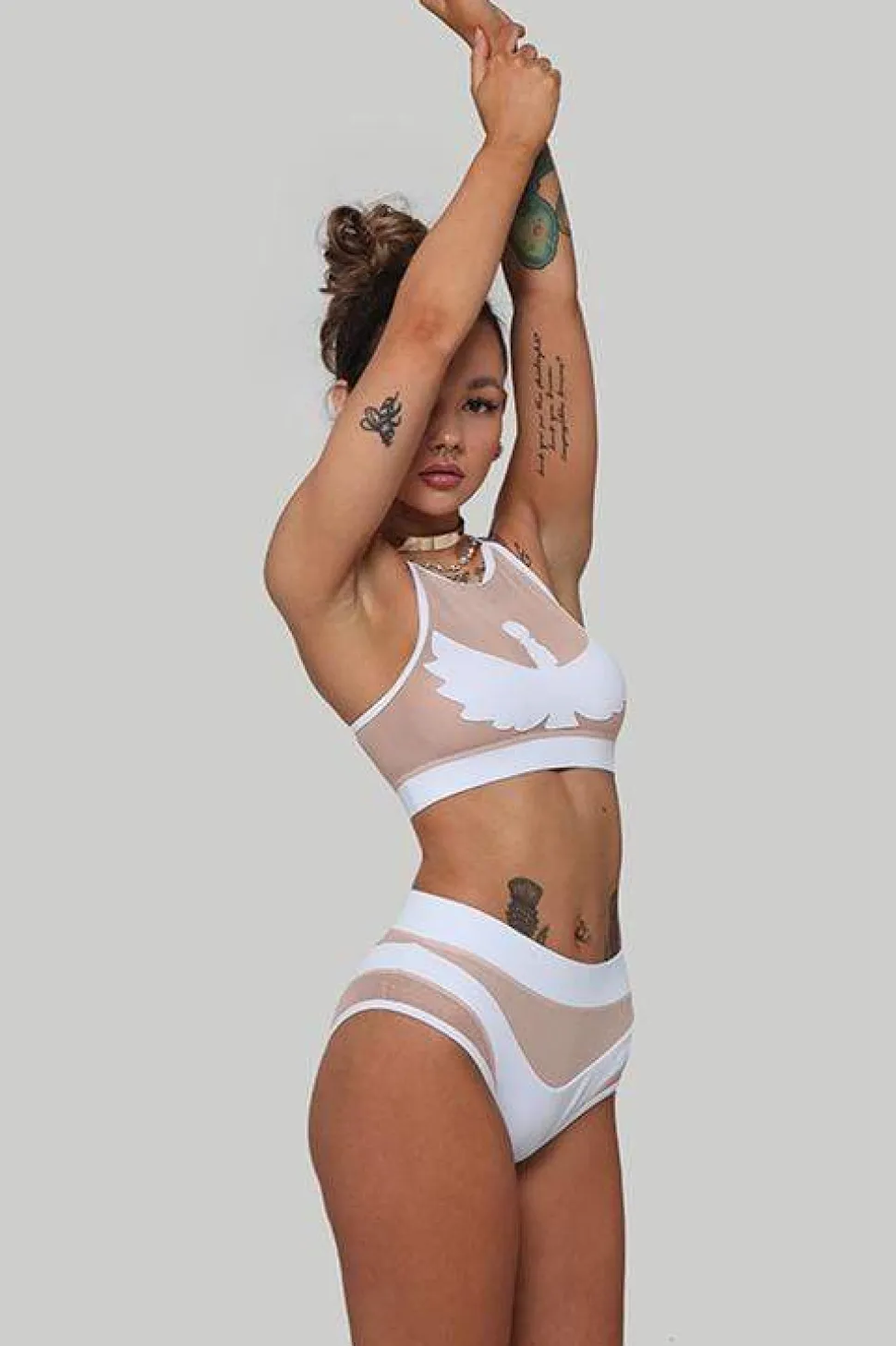 Women CXIX High Waisted Bottoms*Goddess High Waisted Bottoms - White With Sand Mesh