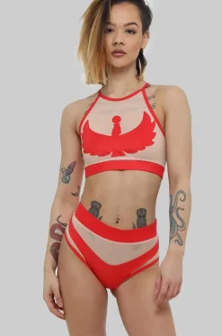 Women CXIX High Waisted Bottoms*Goddess High Waisted Bottoms - Red With Sand Mesh