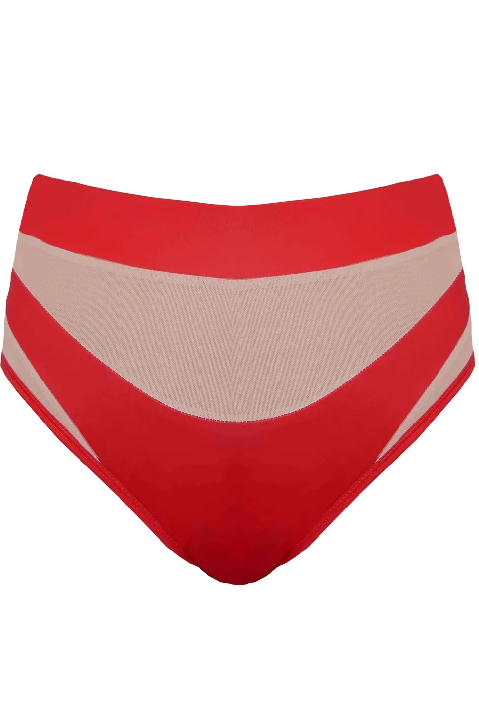 Women CXIX High Waisted Bottoms*Goddess High Waisted Bottoms - Red With Sand Mesh