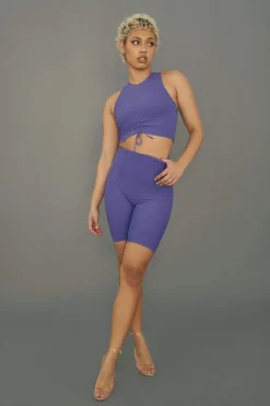 Women CXIX Leggings & Bikers*Move It Ribbed Corset Biker Shorts - Violet Dusk