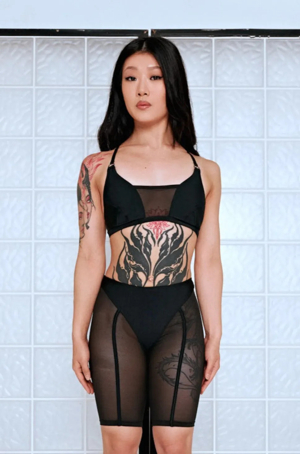 Women CXIX Tees & Tops*Silhouette Plunge Bralette - Black With Black Mesh