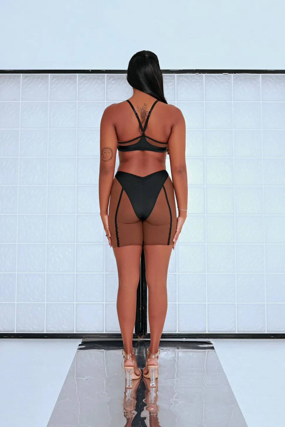 Women CXIX Tees & Tops*Silhouette Plunge Bralette - Black With Cocoa Mesh